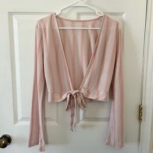 American Eagle Outfitters Pink and White Striped Top/Cardigan